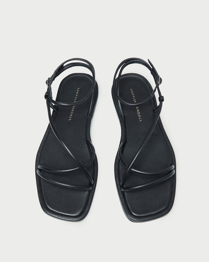 Women Loeffler Randall Noor Black Leather Flat Sandal