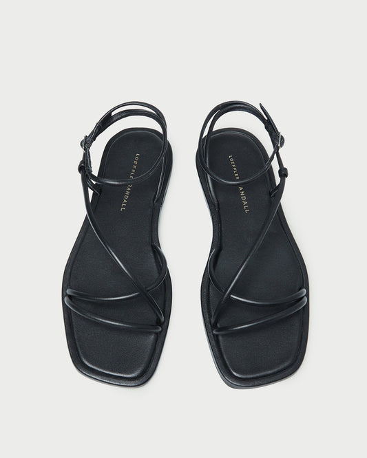 Women Loeffler Randall Noor Black Leather Flat Sandal