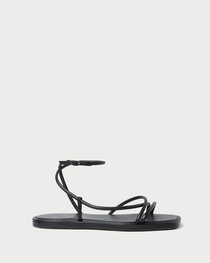 Women Loeffler Randall Noor Black Leather Flat Sandal