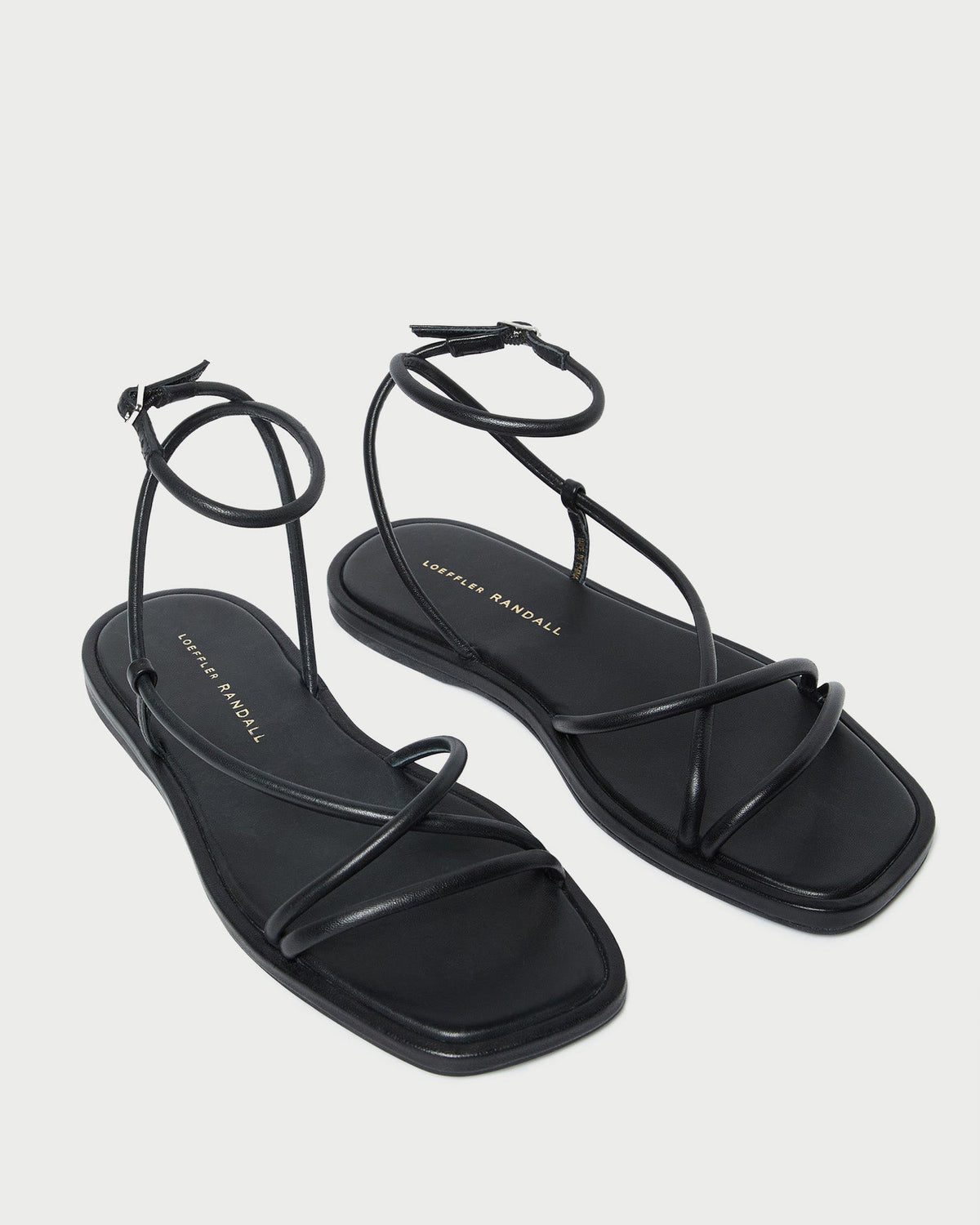 Women Loeffler Randall Noor Black Leather Flat Sandal