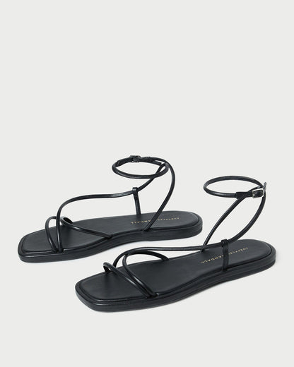 Women Loeffler Randall Noor Black Leather Flat Sandal