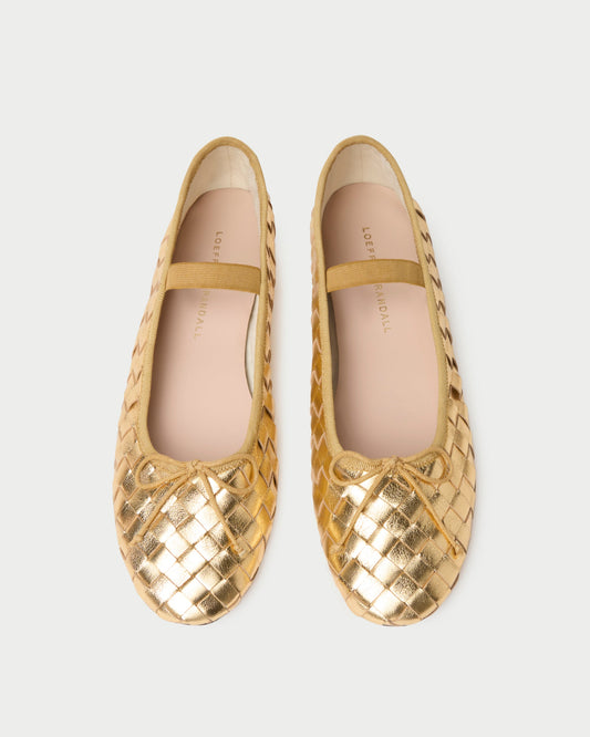 Women Loeffler Randall Leonie Gold Woven Ballet Flat