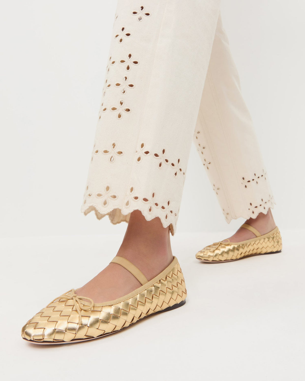 Women Loeffler Randall Leonie Gold Woven Ballet Flat