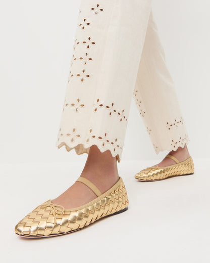 Women Loeffler Randall Leonie Gold Woven Ballet Flat