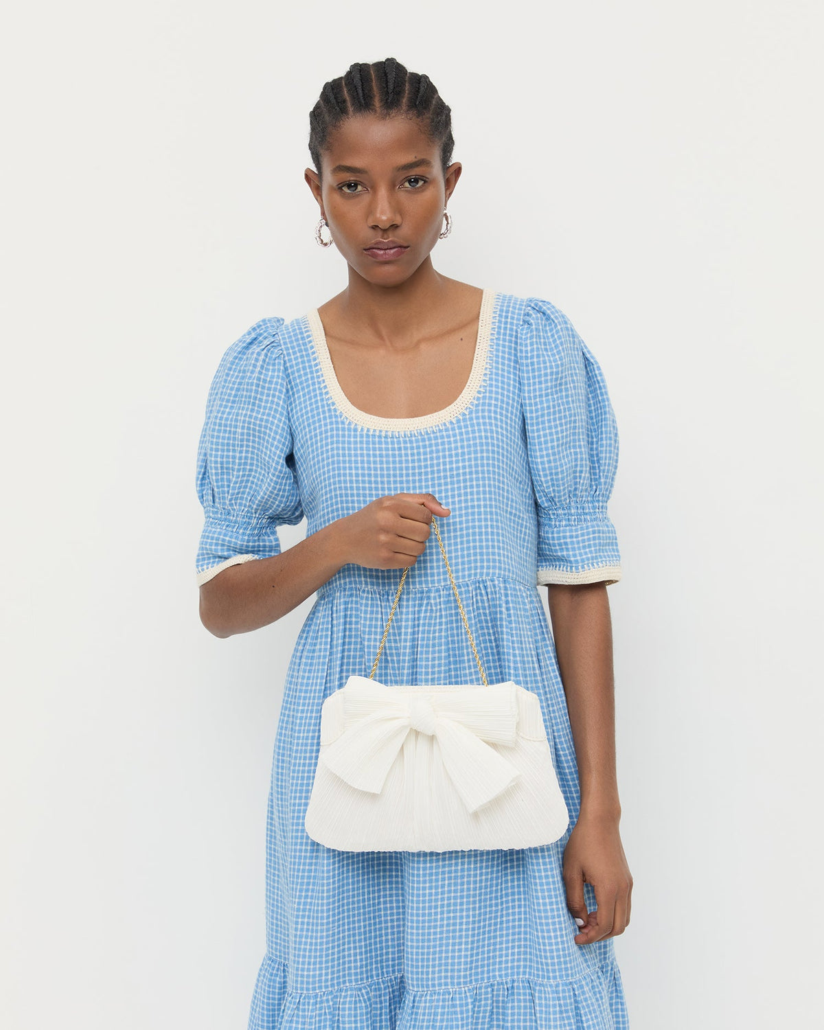Women Loeffler Randall Rayne White Pleated Bow Clutch