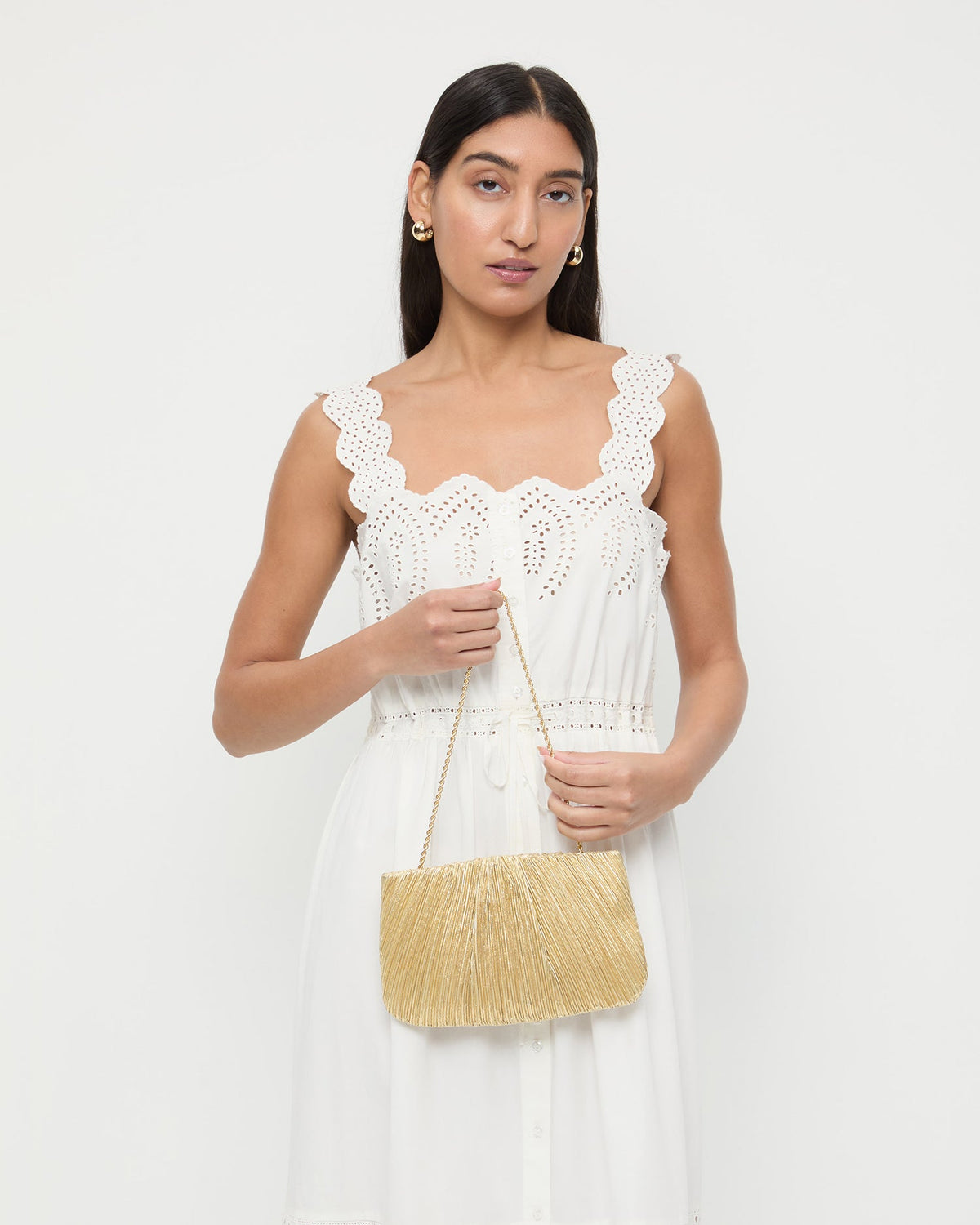 Women Loeffler Randall Brit Gold Lamé Pleated Clutch