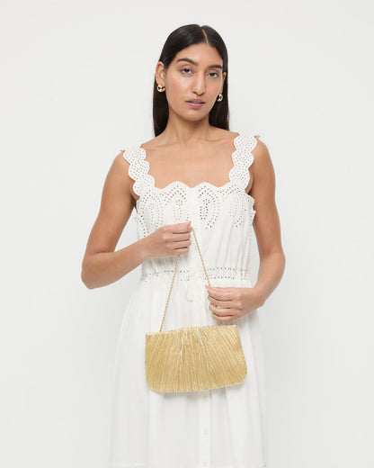 Women Loeffler Randall Brit Gold Lamé Pleated Clutch