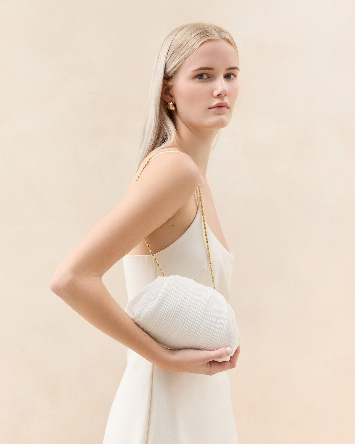Women Loeffler Randall Bailey White Pleated Dome Clutch