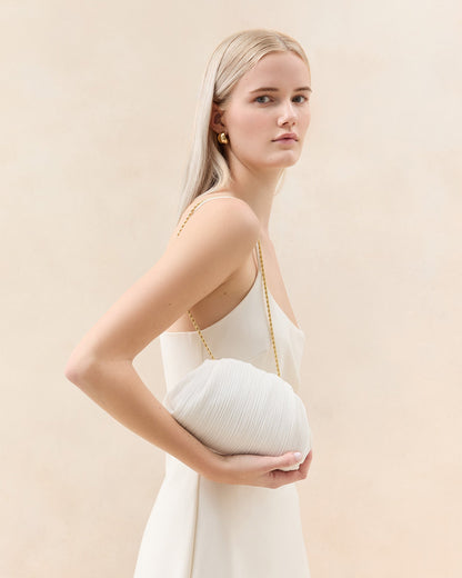 Women Loeffler Randall Bailey White Pleated Dome Clutch