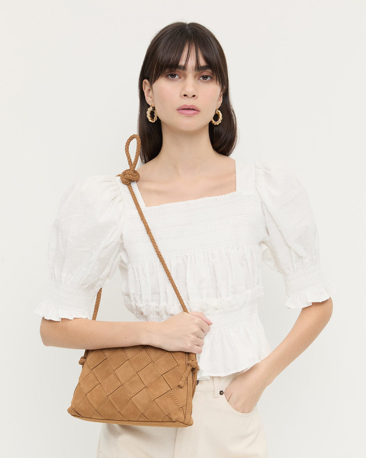 Women Loeffler Randall Mallory Toffee Woven Suede Crossbody