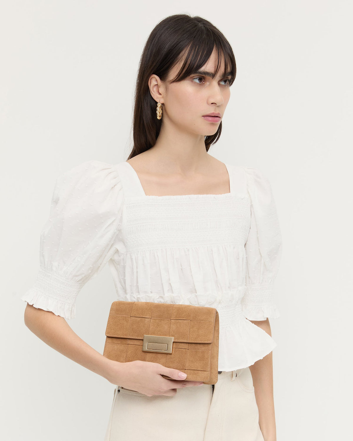 Women Loeffler Randall Delphine Toffee Suede Shoulder Bag