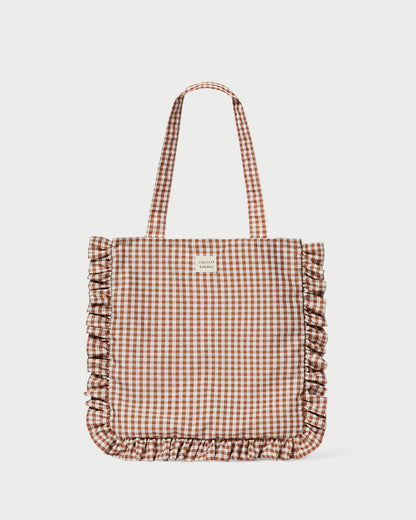 Women Loeffler Randall Justine Brown Gingham Ruffle Tote