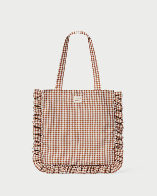 Women Loeffler Randall Justine Brown Gingham Ruffle Tote