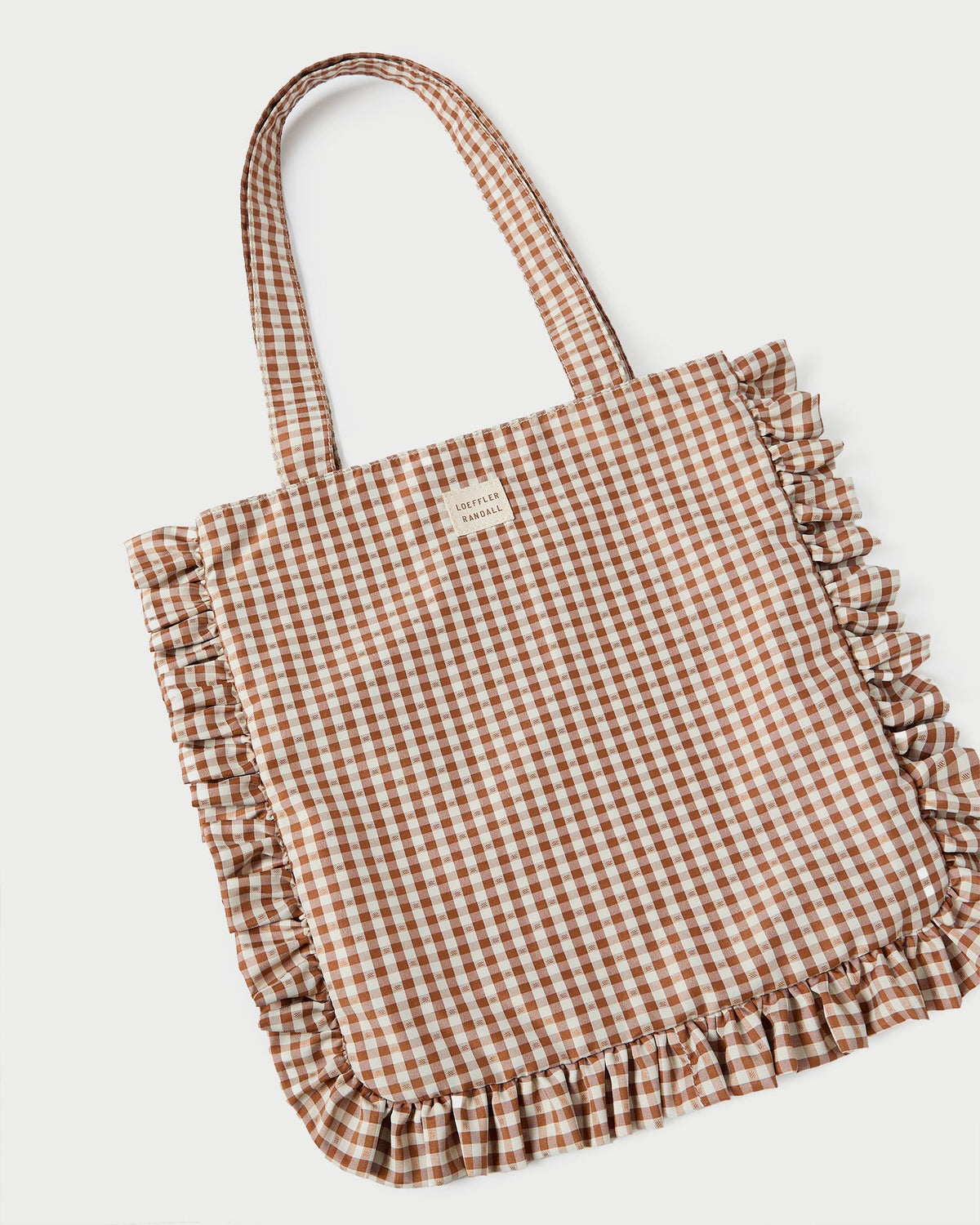 Women Loeffler Randall Justine Brown Gingham Ruffle Tote