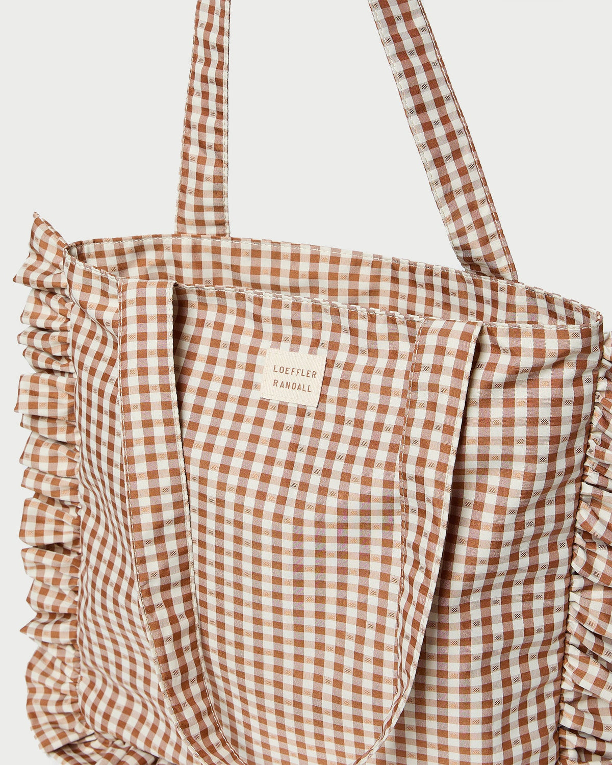 Women Loeffler Randall Justine Brown Gingham Ruffle Tote