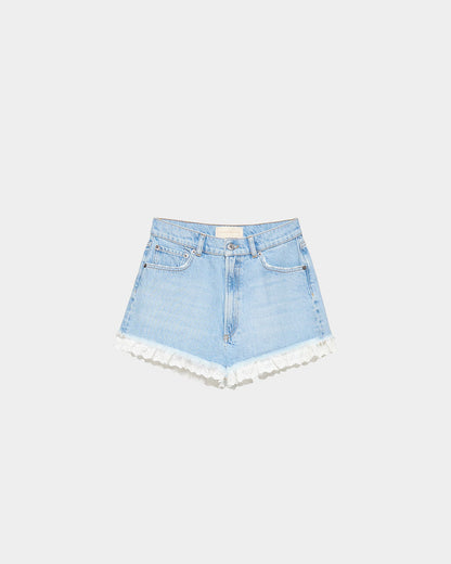 Women Loeffler Randall Kay Lace-Trimmed Denim Shorts