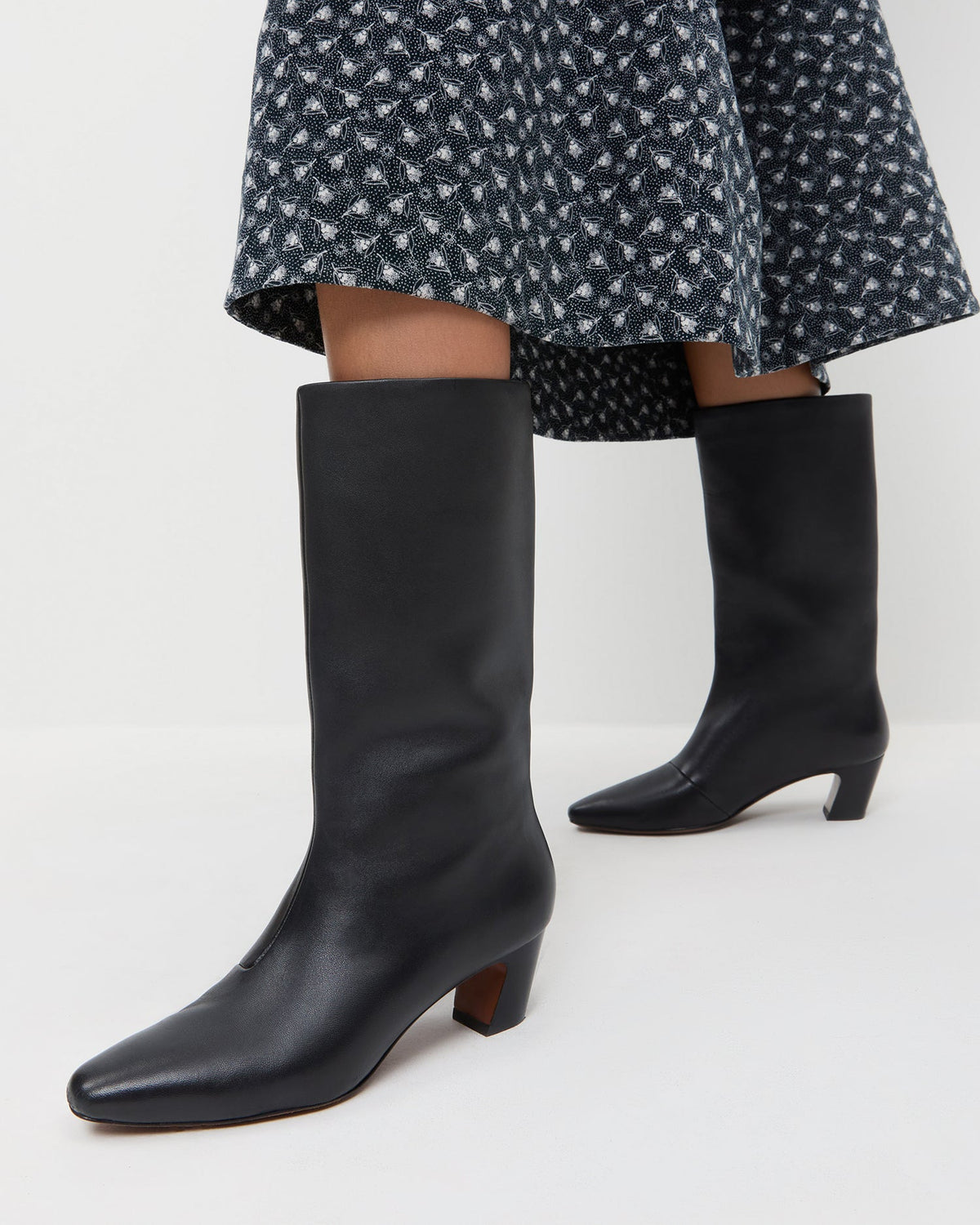 Women Loeffler Randall Cleo Black Leather Mid-Calf Boot