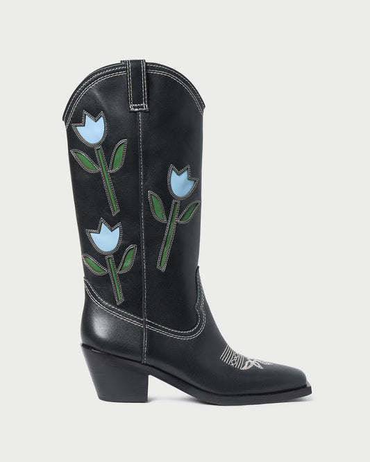 Women Loeffler Randall Wilder Black Tulip Leather Boot