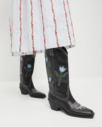 Women Loeffler Randall Wilder Black Tulip Leather Boot