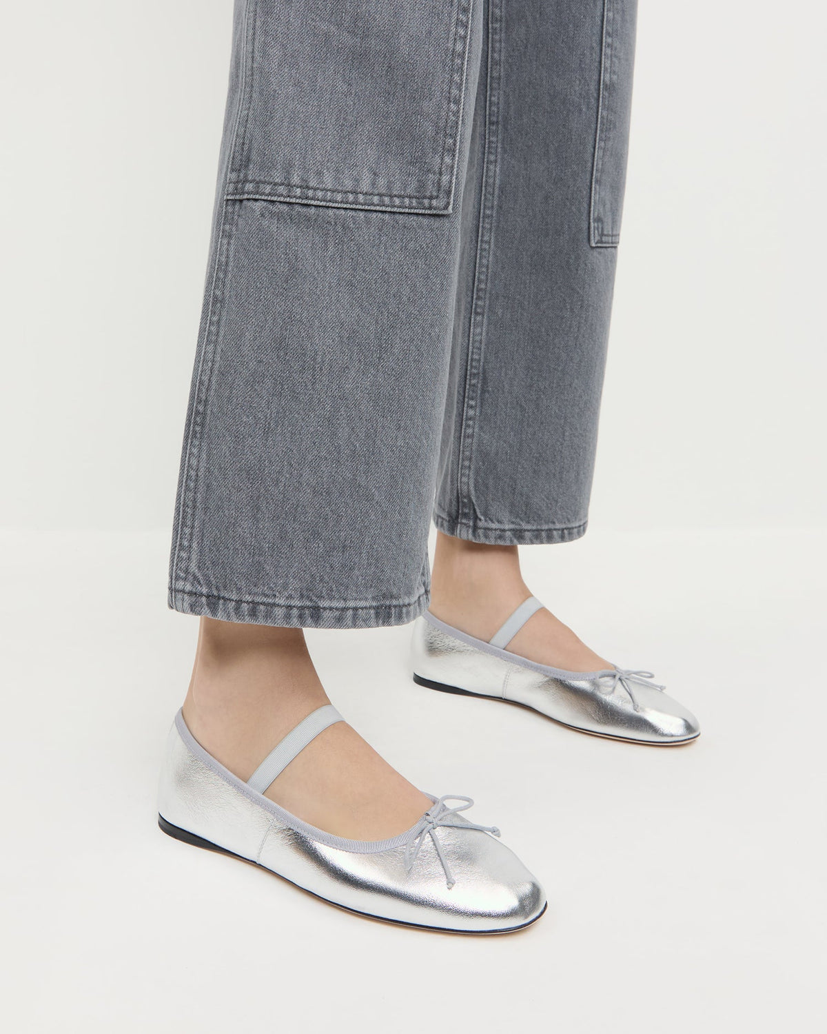 Women Loeffler Randall Leonie Silver Leather Ballet Flat