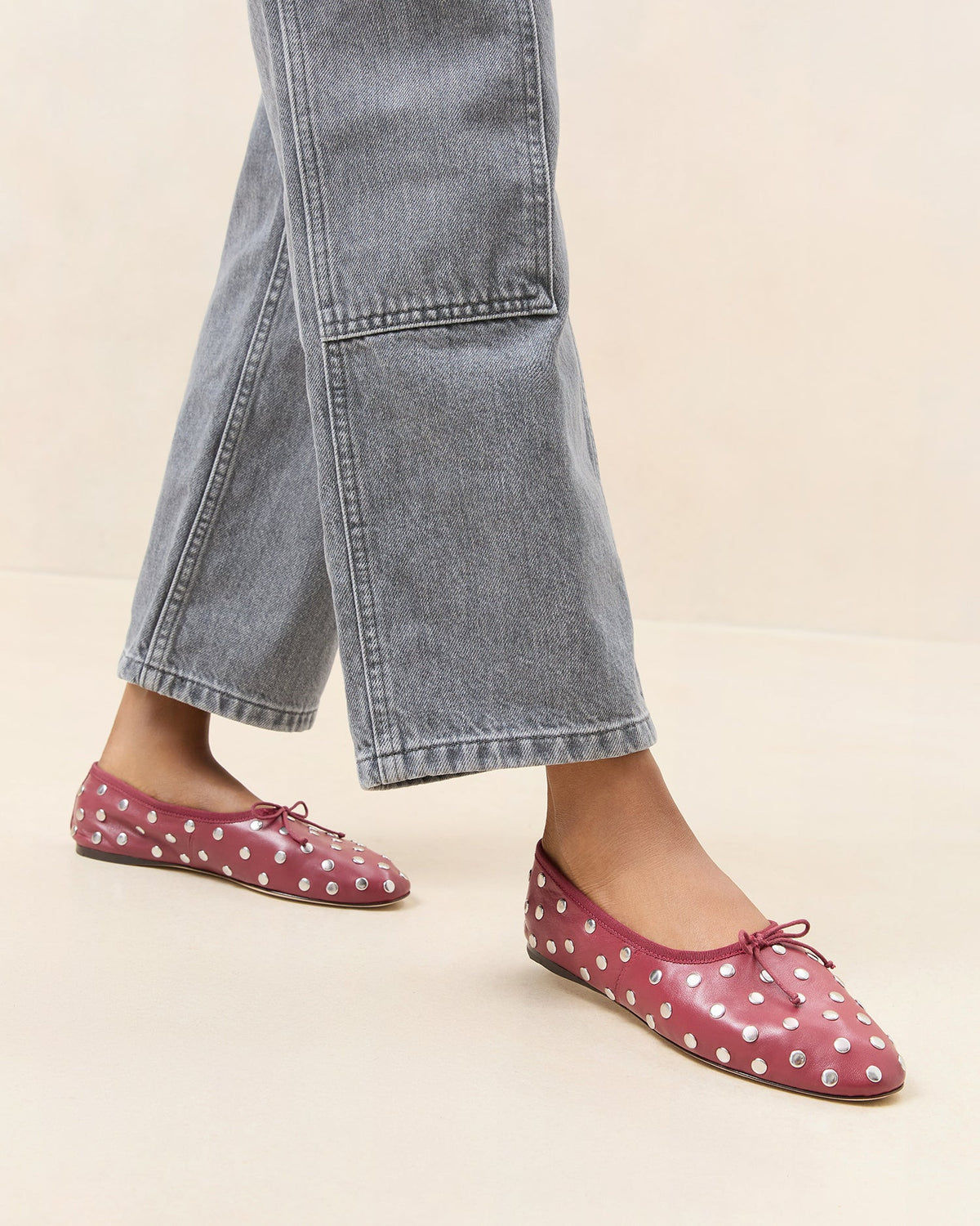 Women Loeffler Randall Landon Wine/Silver Ballet Flat