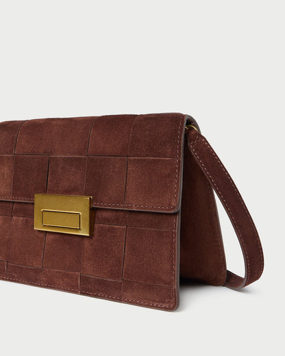 Women Loeffler Randall Delphine Espresso Suede Shoulder Bag