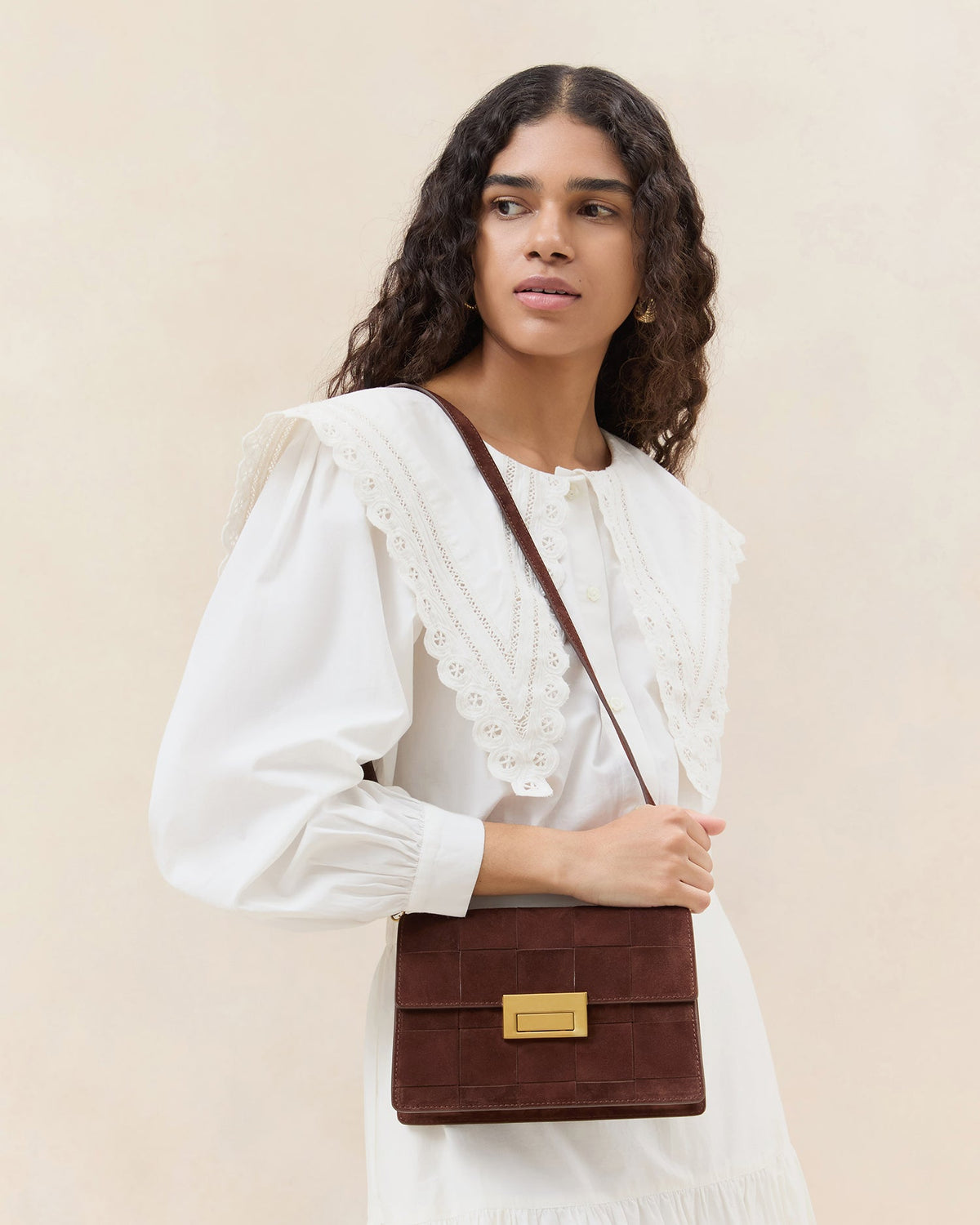 Women Loeffler Randall Delphine Espresso Suede Shoulder Bag