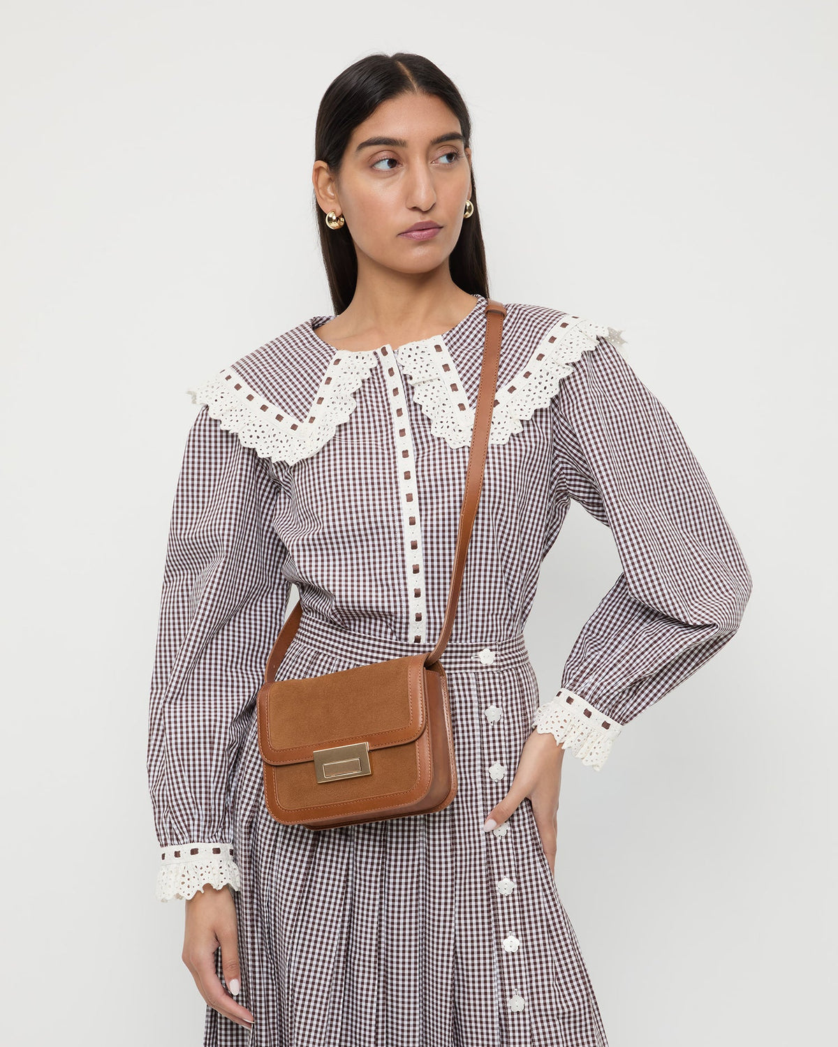 Women Loeffler Randall Desi Cacao Suede/Leather Crossbody