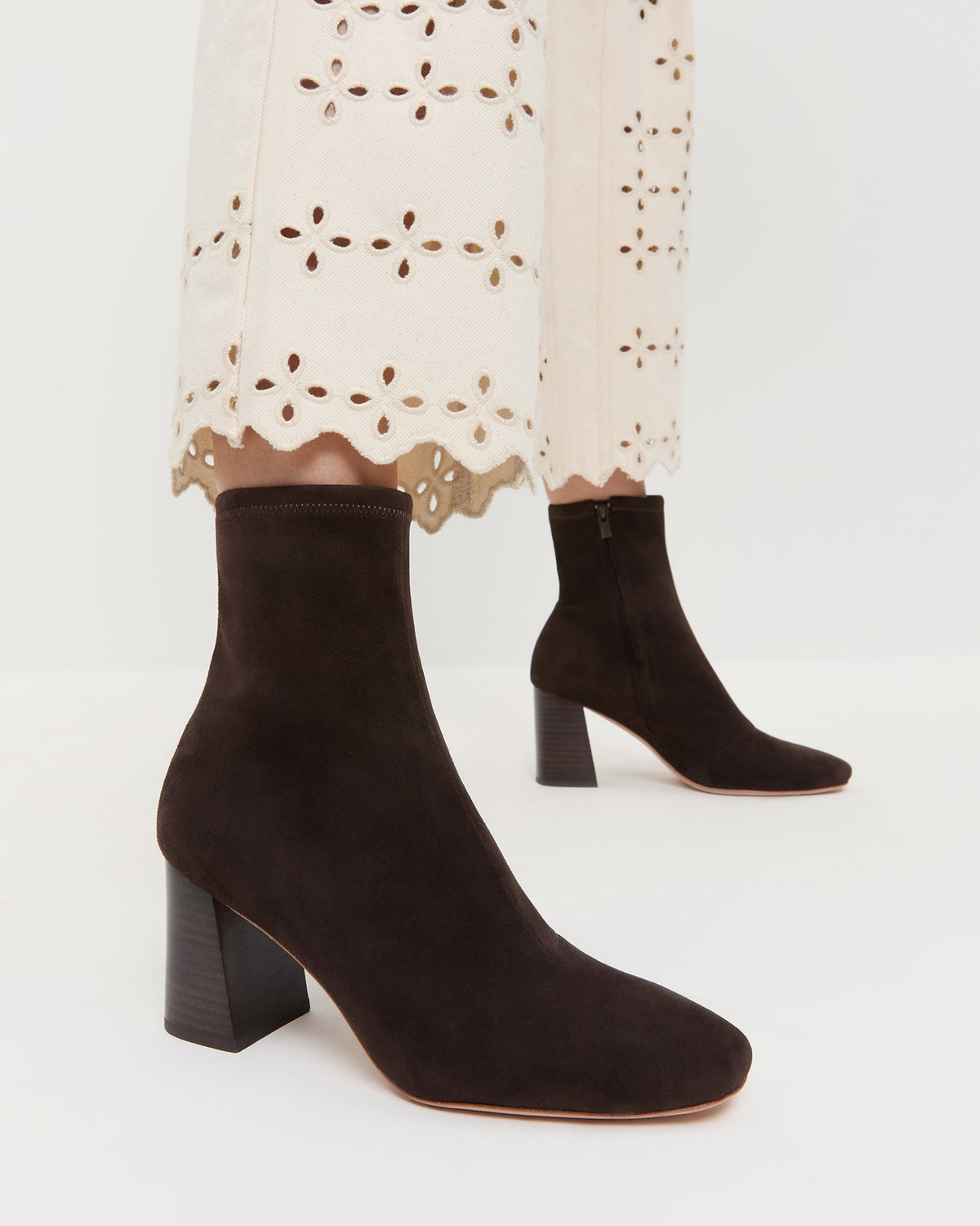 Women Loeffler Randall Elise Brown Suede Stretch Bootie