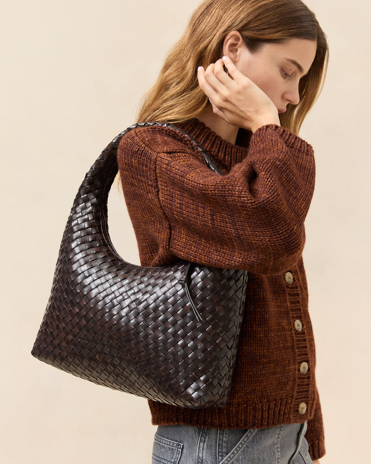 Women Loeffler Randall Willow Chocolate Woven Hobo Bag