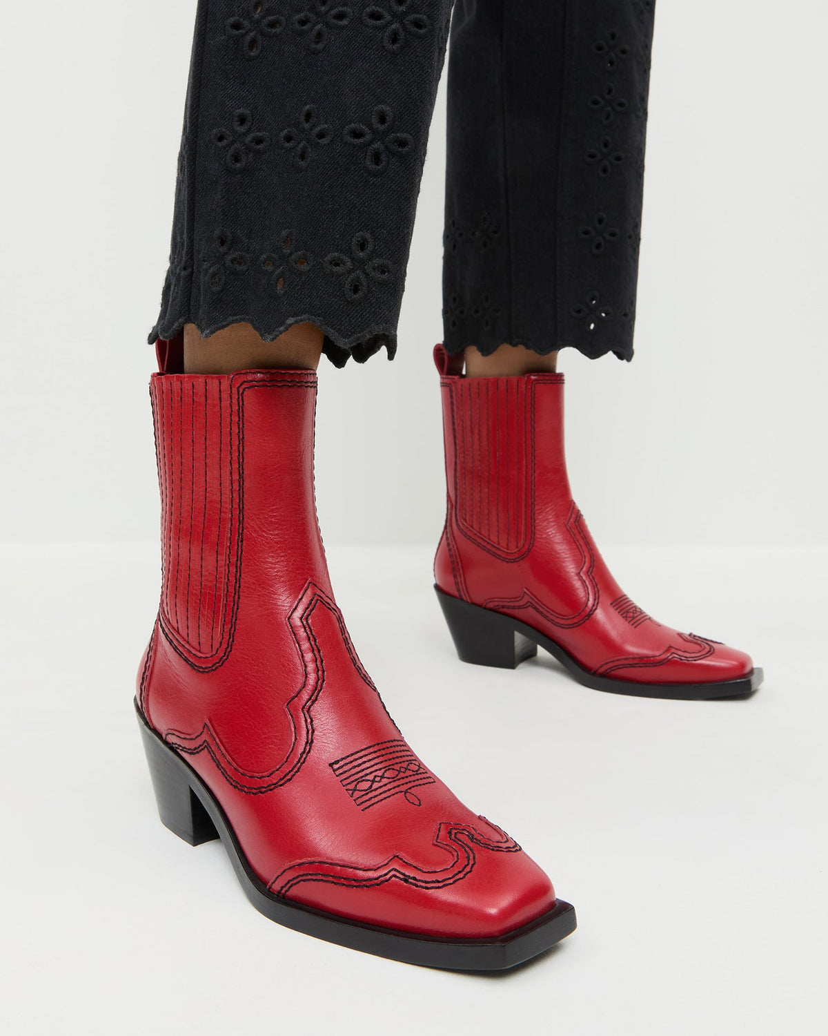 Women Loeffler Randall Agnes Red Leather Western Boot