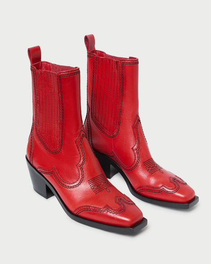 Women Loeffler Randall Agnes Red Leather Western Boot