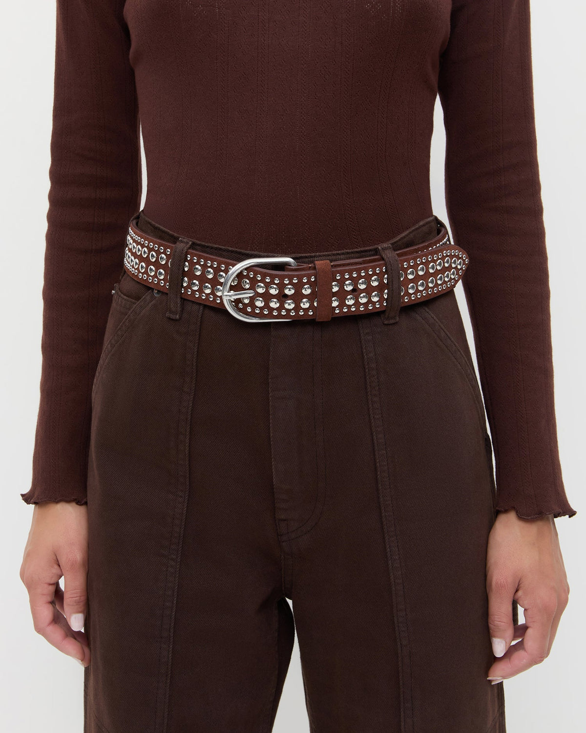 Women Loeffler Randall Isaac Espresso/Silver Studded Belt
