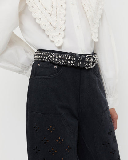Women Loeffler Randall Isaac Black/Silver Studded Belt