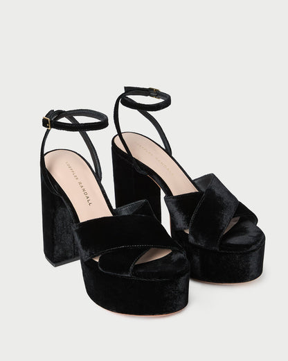 Women Loeffler Randall Loretta Black Velvet Platform Sandal