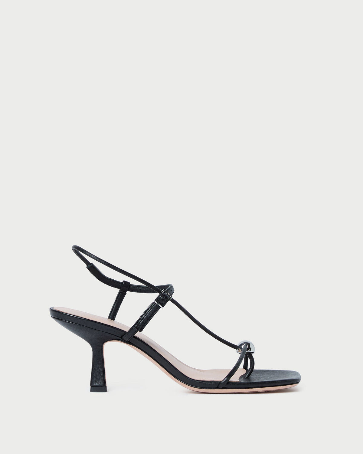 Women Loeffler Randall Triana Black Leather Mid-Heel Sandal