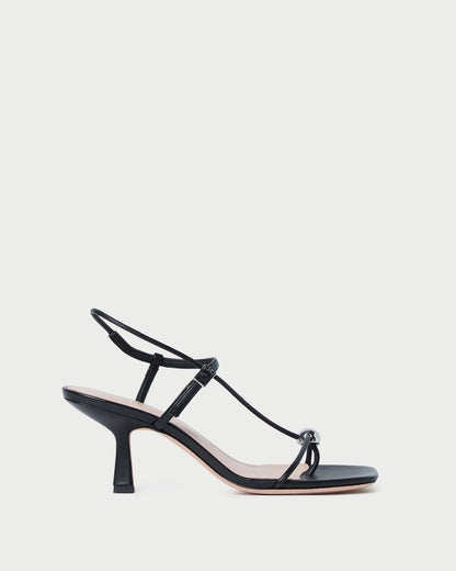 Women Loeffler Randall Triana Black Leather Mid-Heel Sandal