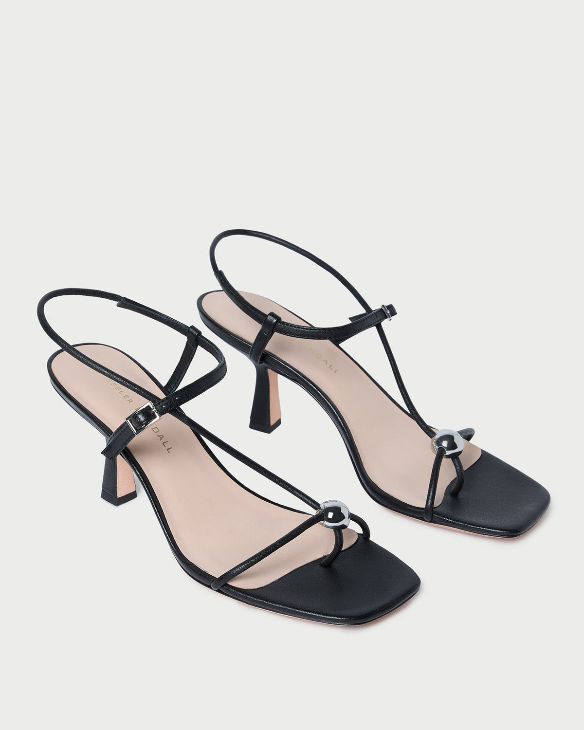 Women Loeffler Randall Triana Black Leather Mid-Heel Sandal