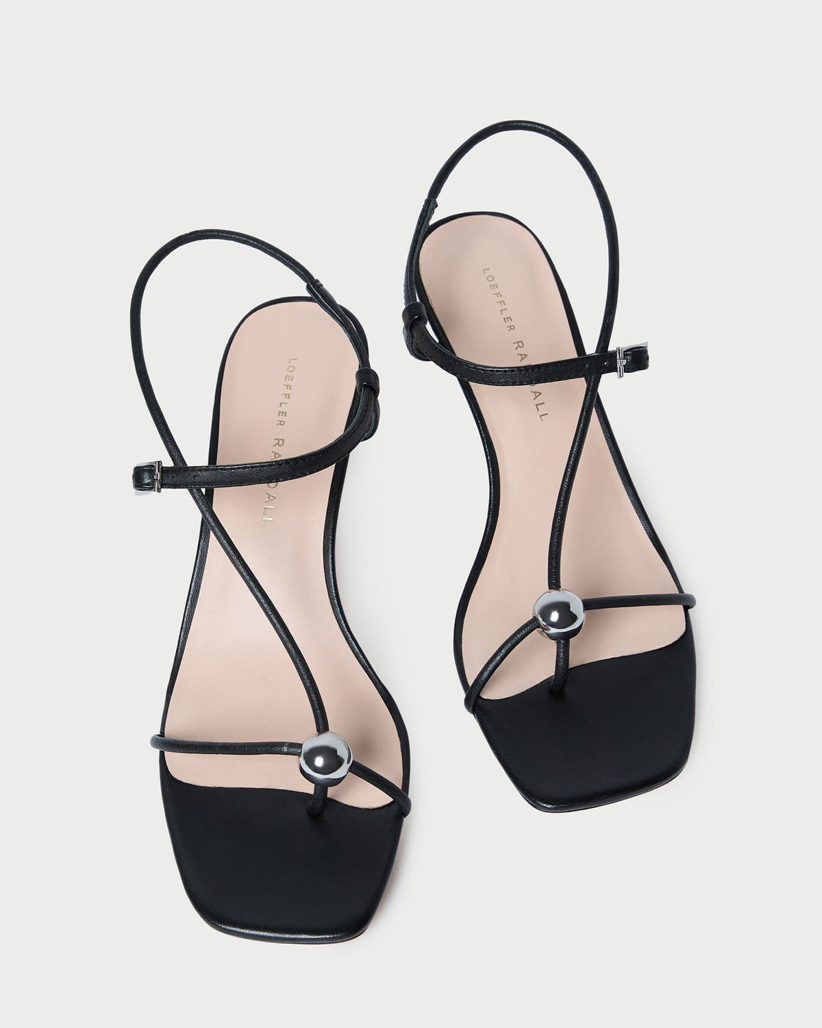 Women Loeffler Randall Triana Black Leather Mid-Heel Sandal