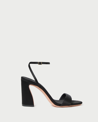 Women Loeffler Randall Malia Black Satin Curved-Heel Sandal