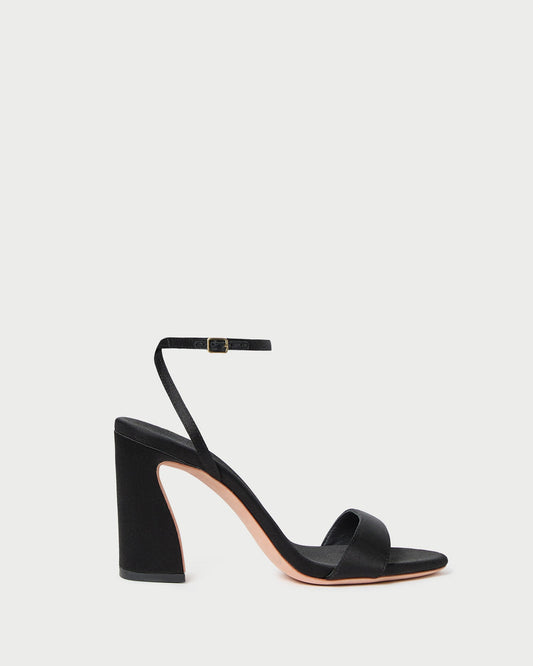 Women Loeffler Randall Malia Black Satin Curved-Heel Sandal