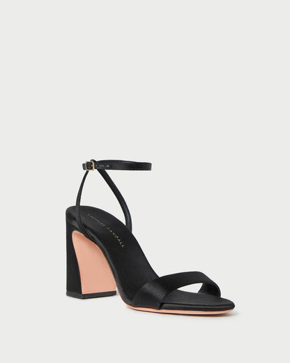 Women Loeffler Randall Malia Black Satin Curved-Heel Sandal