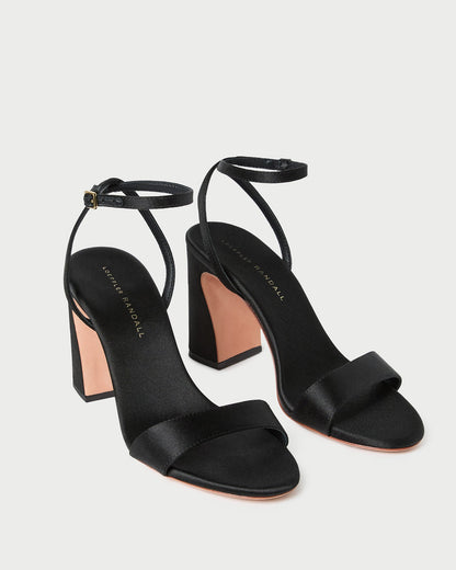 Women Loeffler Randall Malia Black Satin Curved-Heel Sandal