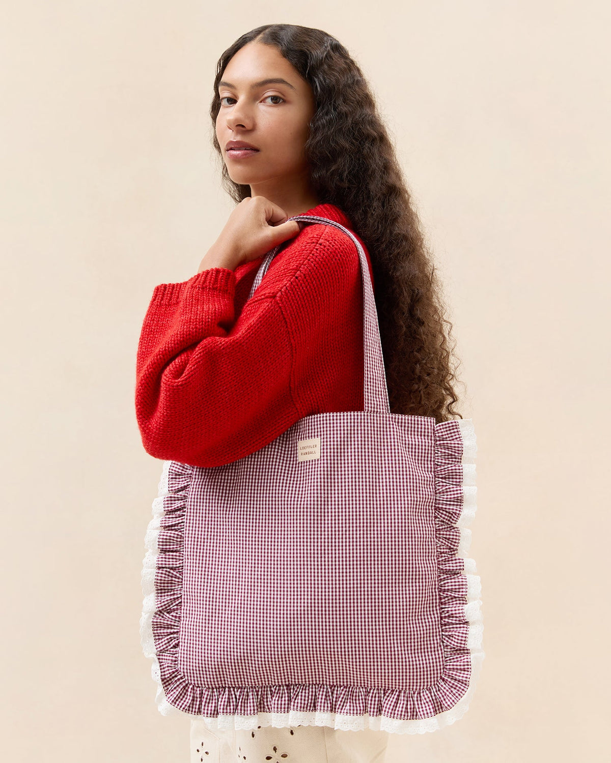 Women Loeffler Randall Justine Maroon Ruffle Tote