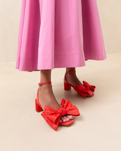Women Loeffler Randall Carmen Red Moiré Bow Sandal