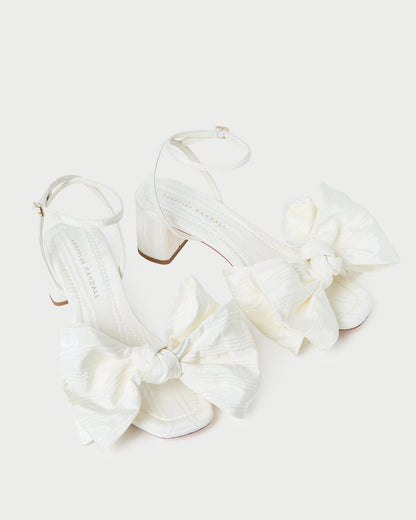 Women Loeffler Randall Carmen Cream Moiré Bow Sandal