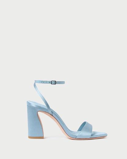 Women Loeffler Randall Malia Blue Satin Curved-Heel Sandal