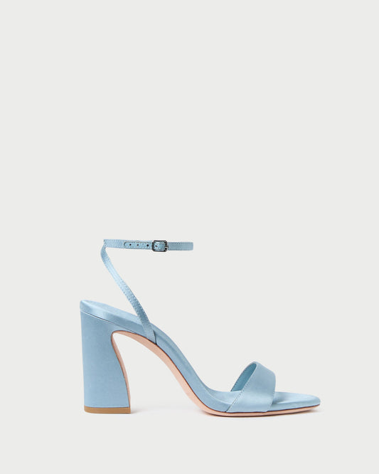 Women Loeffler Randall Malia Blue Satin Curved-Heel Sandal