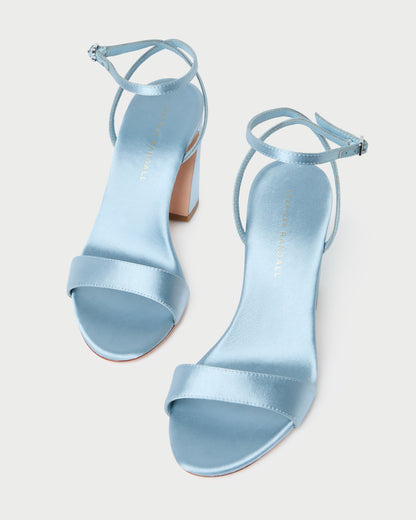 Women Loeffler Randall Malia Blue Satin Curved-Heel Sandal