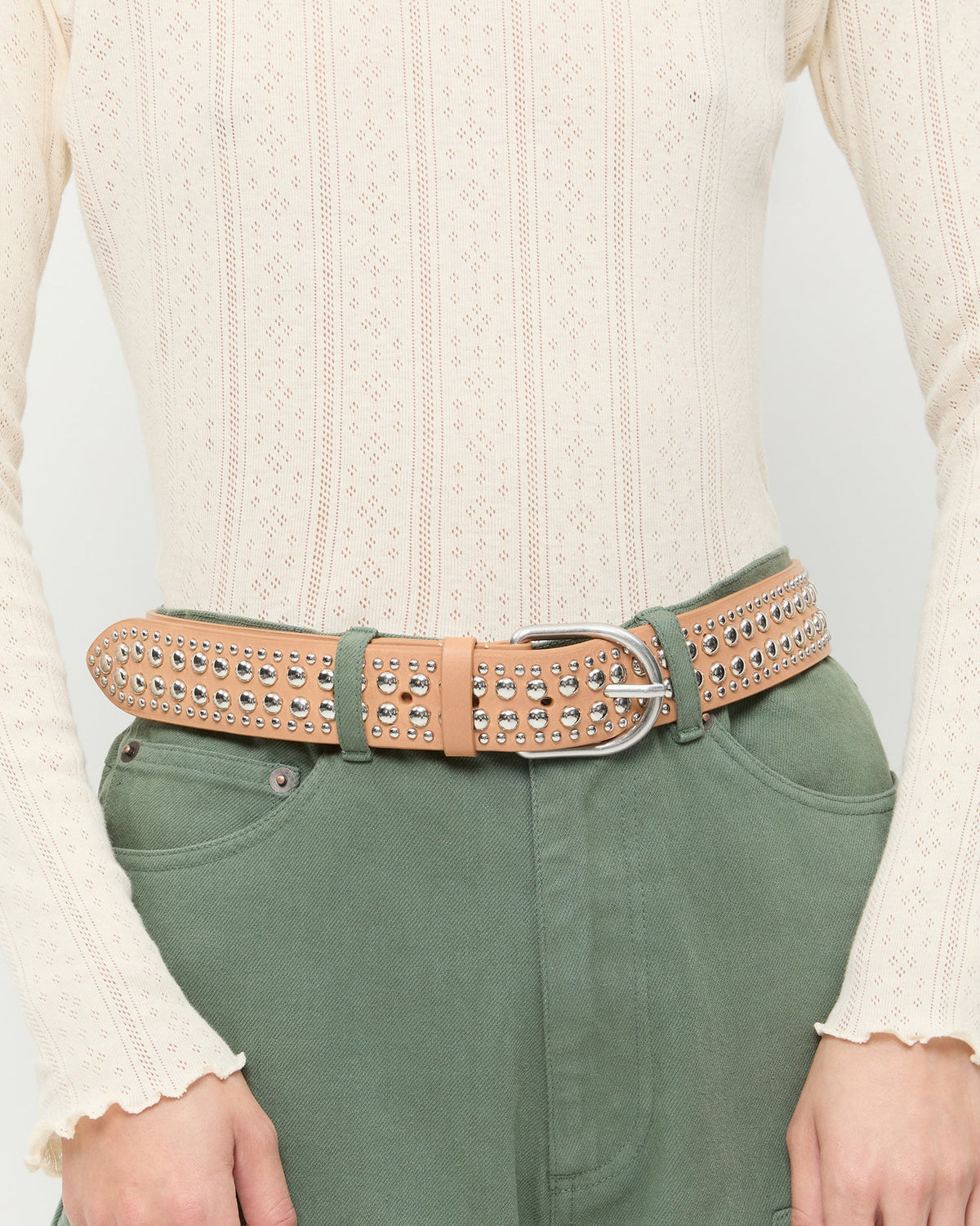 Women Loeffler Randall Isaac Honey/Silver Studded Belt